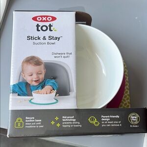 OXO Tot Suction Bowl in White and Pink